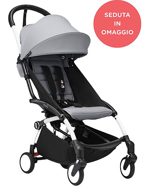 Stokke YOYO3 Stroller White Frame and Stone 6+ Seat for Free Lights Strollers