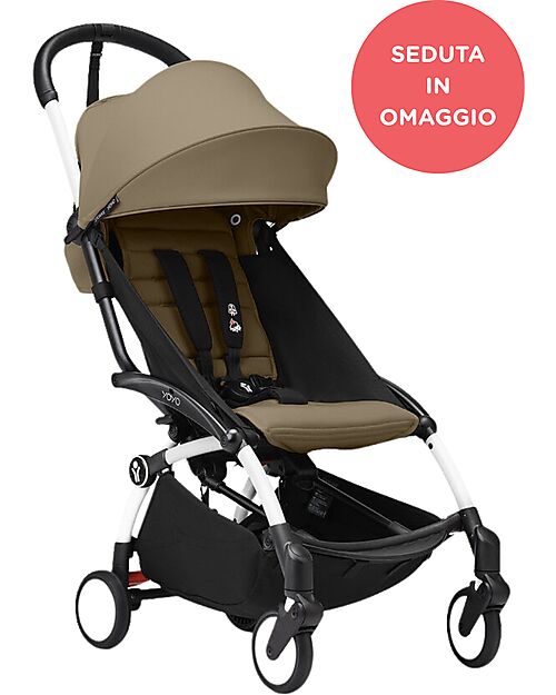 Stokke YOYO3 Stroller White Frame and Toffee 6+ Seat for Free Lights Strollers