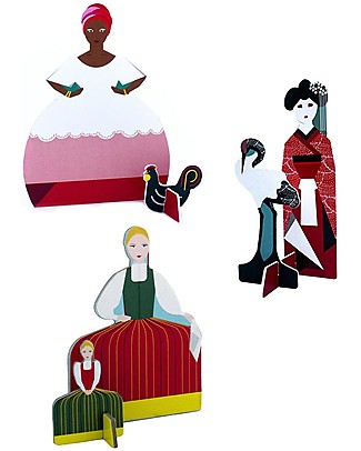 StudioRoof Popout Card Girls Theme - Girl with Chicken - Two Girls - Girl with Crane Paper & Cardboard