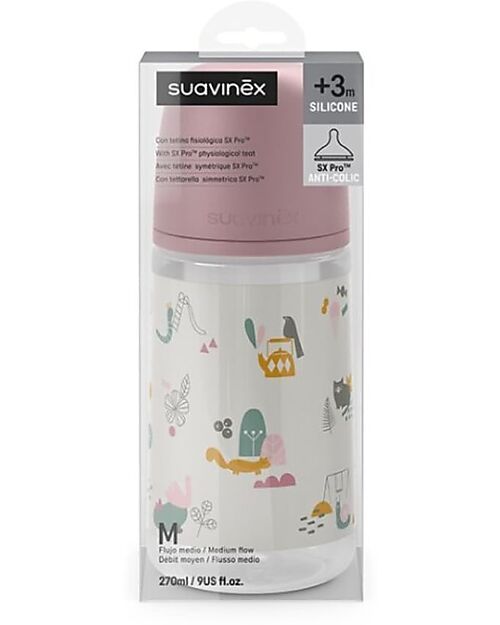 Suavinex A Walk In The Park Baby Bottle 270ml - SX Pro Silicone Nipple - Pink - from 3 Months Baby Bottles