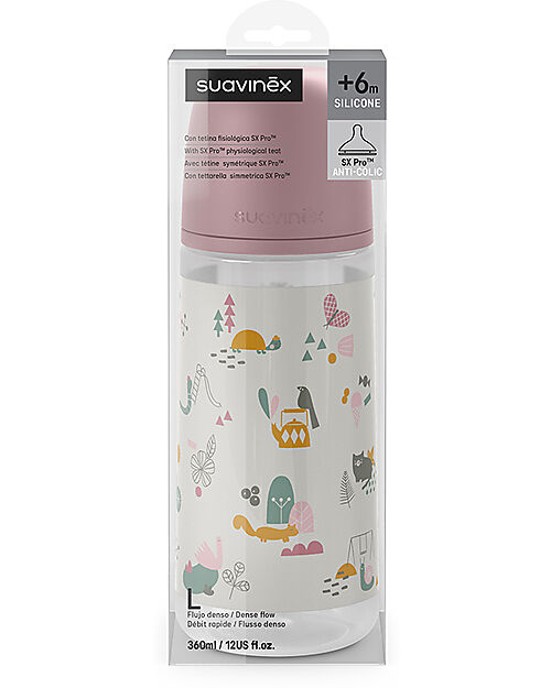 Suavinex A Walk In The Park Baby Bottle 360ml - SX Pro Silicone Nipple - Pink - from 6 Months Baby Bottles