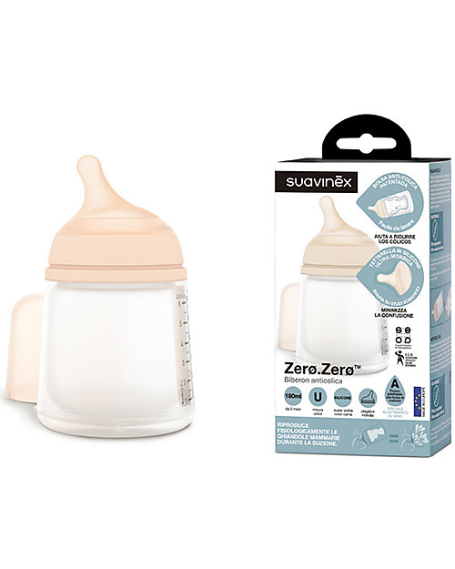 Suavinex Anti-Colic Baby Bottle Zero.ZeroTM - 180 ml - From Birth in Combination with Breastfeeding Baby Bottles