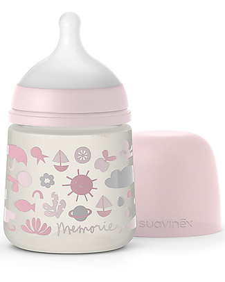Suavinex Baby Bottle Memories with SX Pro Teat - 150 ml - From Birth - Pink Anti-Colic Baby Bottles