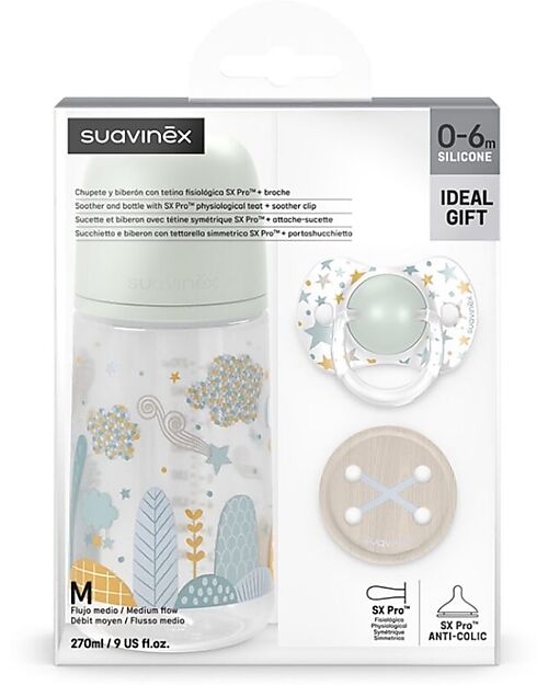 Suavinex Birth Kit - Bottle Pacifier and Clip - Light Blue - The Perfect Gift! Dummies & Soothers