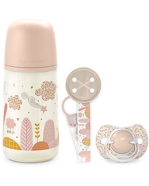 Suavinex Birth Kit - Bottle Pacifier and Clip - Pink - The Perfect Gift! Dummies & Soothers