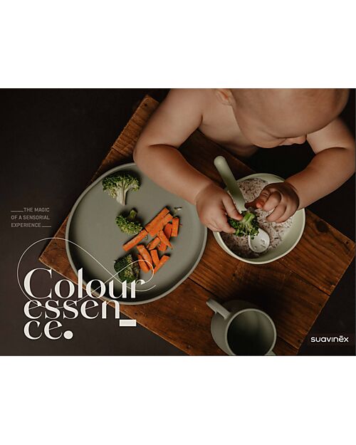 Suavinex Color Essence Food Set in Silicone - Plate/Bowl/Cup and Spoon - Green Meal Sets