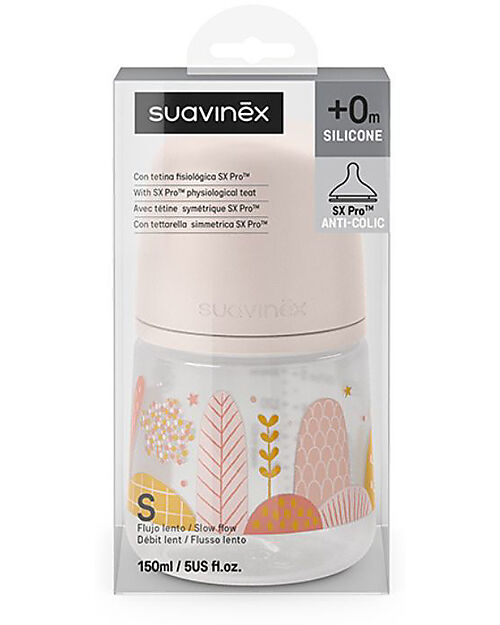 Suavinex Dreams Baby Bottle 150ml - SX Pro Silicone Nipple - Light Pink - from Birth Baby Bottles