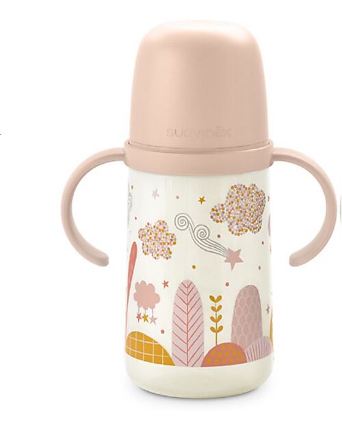 Suavinex Dreams Baby Bottle with Handles 270ml - Anti-drip Technology - From 4 Months - Light Pink Baby Bottles