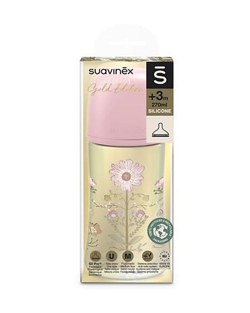 Suavinex Gold Edition Baby Bottle with SXPro™ Teat - 270ml - Medium Flow - Pink Baby Bottles