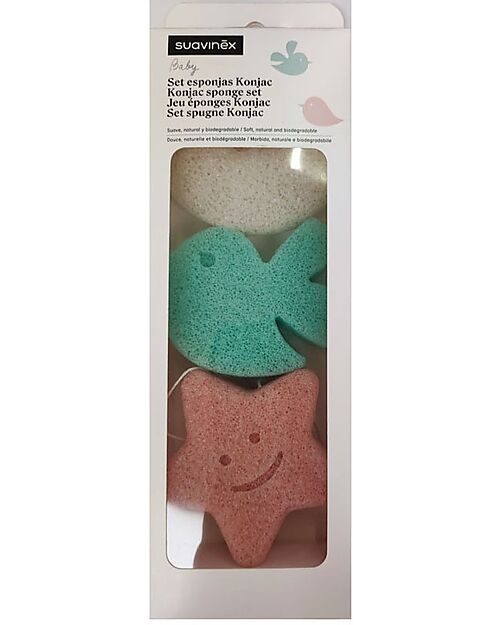 Suavinex Konjac Sponges - Set of 3 - 100% Natural Baby Bath Wash and shampoo