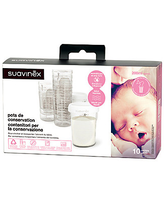 Suavinex Set of 10 Breast Milk Storage Containers - 200 ml Breastmilk Storage Bottles