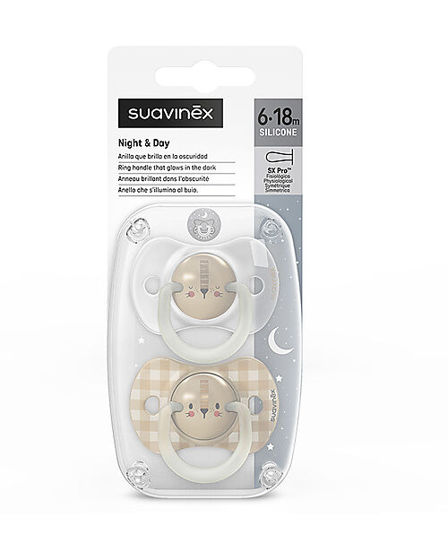 Suavinex Set of 2 Night&Day Pacifiers - Symmetrical SX Pro Silicone Teat - Lion - 6-18 Months Dummies & Soothers
