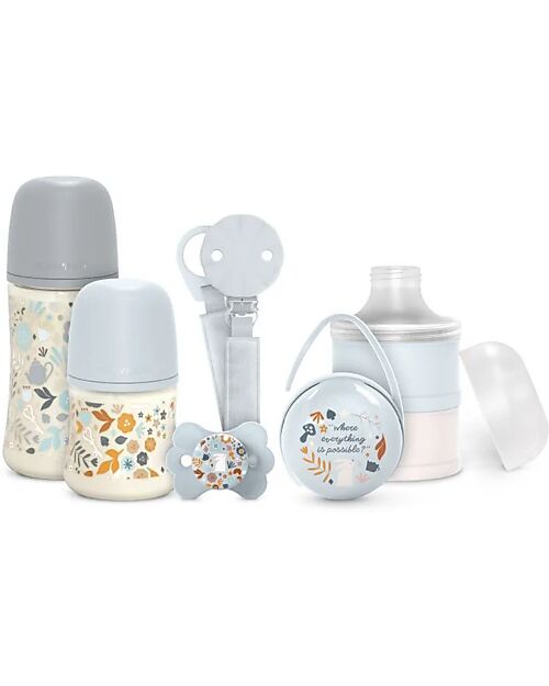 Suavinex Welcome Set Wonderland – Light Blue – Pacifier SX Pro – Feeding Bottle 150ml – Feeding Bottle 270ml – Pacifer Case Baby Bottles