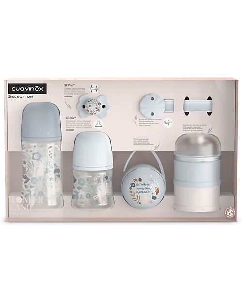Suavinex Welcome Set Wonderland – Light Blue – Pacifier SX Pro – Feeding Bottle 150ml – Feeding Bottle 270ml – Pacifer Case Baby Bottles