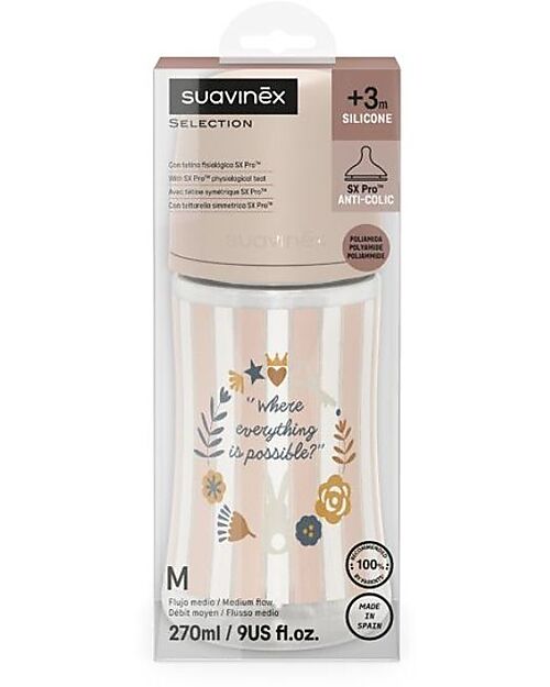 Suavinex Wonderland Feeding Bottle – Pink – 270ml - Medium Flow Baby Bottles