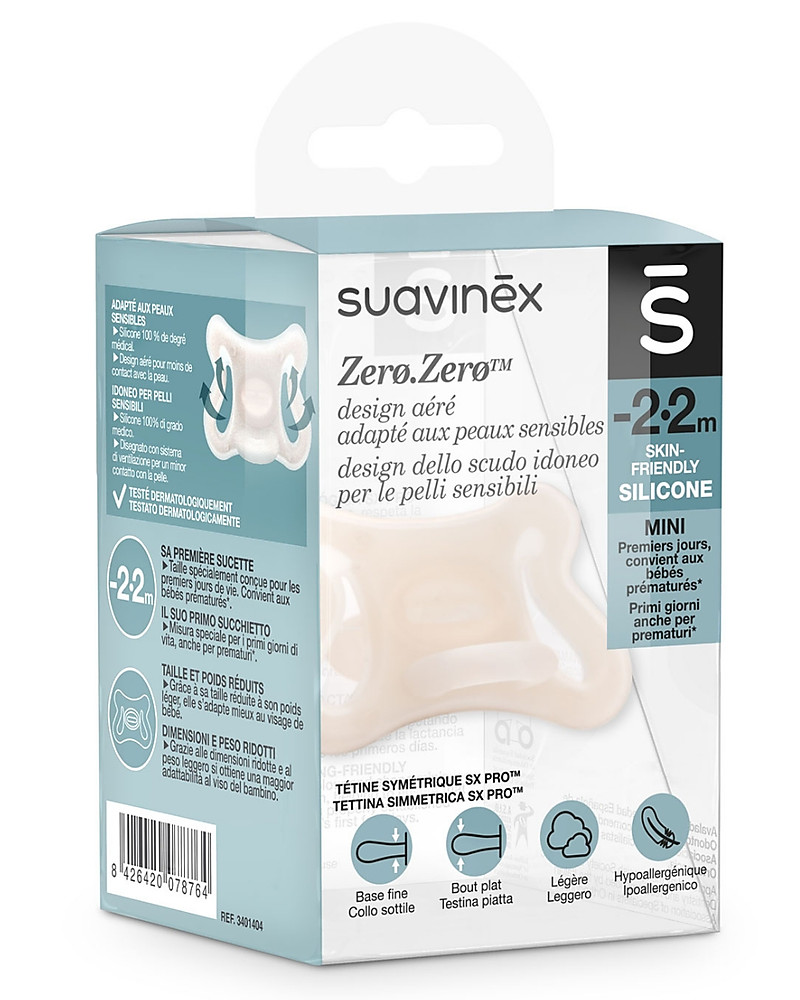 Suavinex Zero.Zero Sx-Pro Pacifier - 100% Silicone - Suitable for Premature  Babies unisex (bambini)
