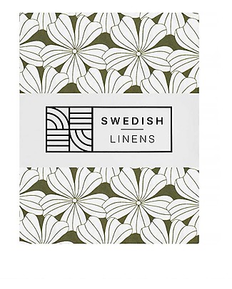 Swedish Linens Crib Fitted sheet - Flowers olive green 70x140cm Bed Sheets