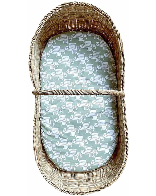 Swedish Linens Crib Fitted sheet - Waves sage green 80x40cm Cradle Bed Linen