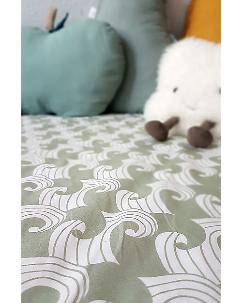 Swedish Linens Crib Fitted sheet - Waves sage green 80x40cm Cradle Bed Linen