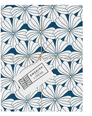 Swedish Linens Pillowcase - Flowers - Maroccan Blue - 25x20 cm - Organic Cotton Pillows