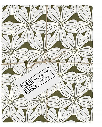 Swedish Linens Pillowcase - Flowers - Olive Green - 25x20 cm - Organic Cotton Pillows