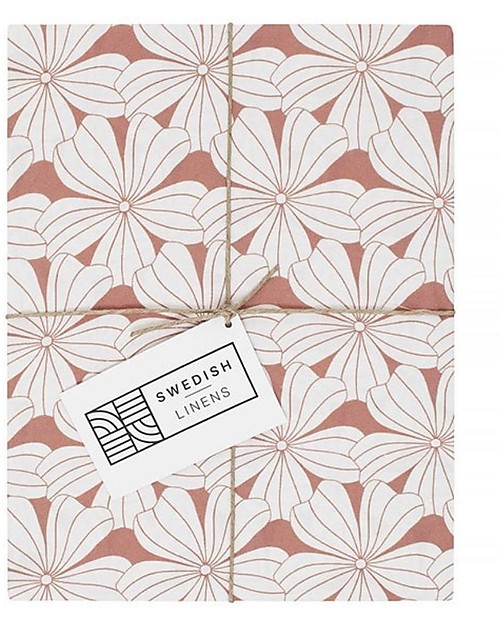 Swedish Linens Pillowcase - Flowers - Terracotta Pink - 50x75 cm - Organic Cotton Bed Sheets and Pillow Cases