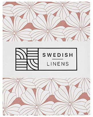 Swedish Linens Queen size Fitted sheet - Flowers terracotta 200x140cm Bed Sheets and Pillow Cases