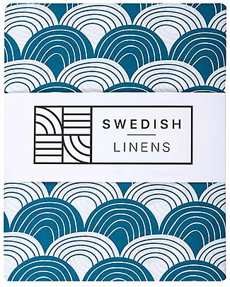 Swedish Linens Queen size Fitted sheet - Rainbows Moroccan blue - 200x140cm Bed Sheets and Pillow Cases