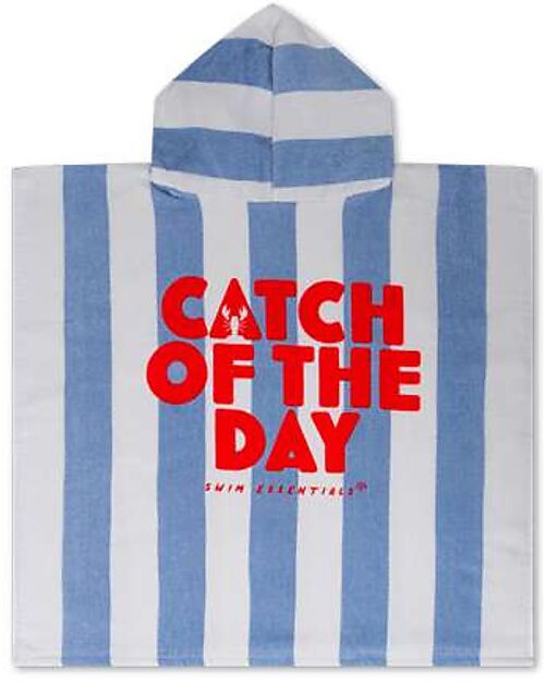Swim Essentials Beach Poncho - Catch Of The Day - White and Blue Stripes - 65x65 cm - 100% Organic Cotton Towels And Flannels