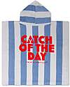 Swim Essentials Beach Poncho - Catch Of The Day - White and Blue Stripes - 65x65 cm - 100% Organic Cotton Towels And Flannels