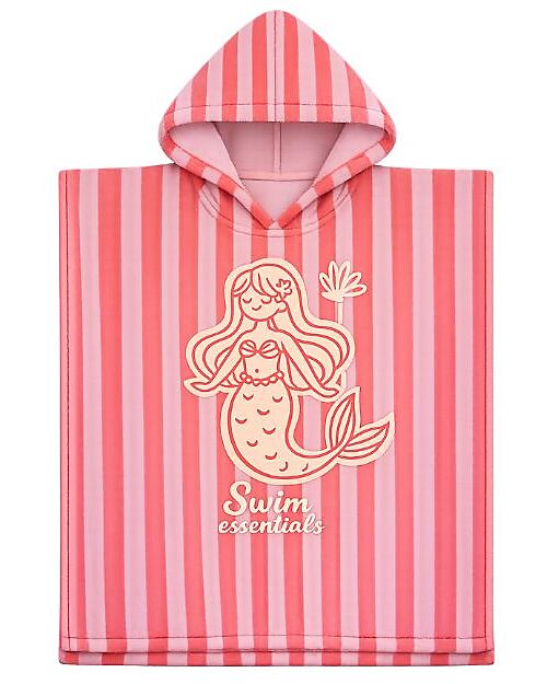 Swim Essentials Beach Poncho - Mermaid - White and Red Stripes - 65x65 cm - 100% Organic Cotton Towels And Flannels