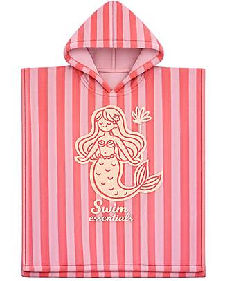 Swim Essentials Beach Poncho - Mermaid - White and Red Stripes - 65x65 cm - 100% Organic Cotton Towels And Flannels