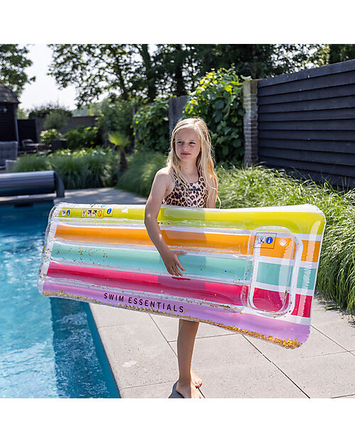 Swim Essentials Luxe Version Lie-on - Rainbow Glitter Print - Length 177cm Beach Toys