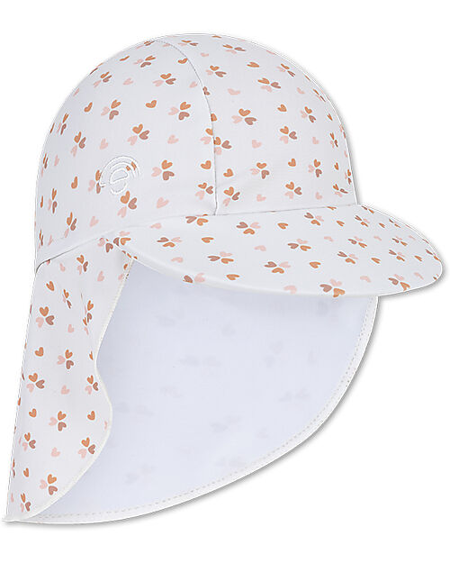 Swim Essentials Swim Cap with Visor and Long Neck Flap - Cozy Hearts - UPF 50+ Fabric Sunhats