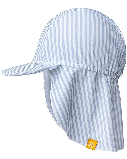 Swim Essentials Swim Cap with Visor and Long Neck Flap - Crosslines Blue White - UPF 50+ Fabric Sunhats