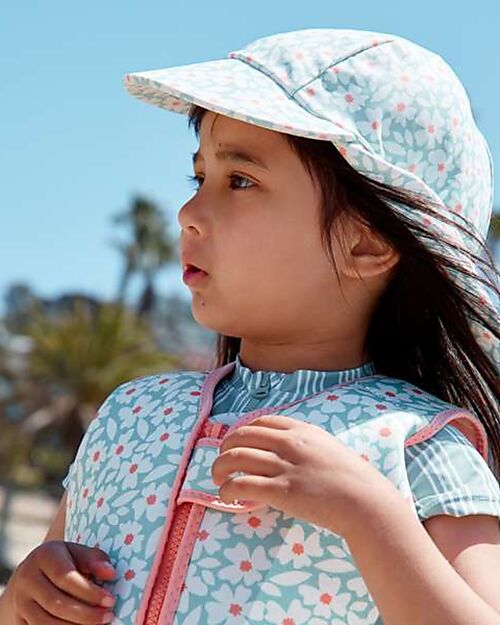 Swim Essentials Swim Cap with Visor and Long Neck Flap - Florish Green - UPF 50+ Fabric Sunhats