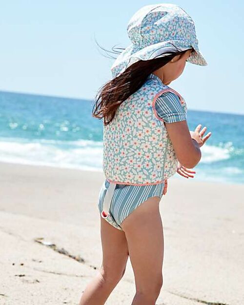 Swim Essentials Swim Cap with Visor and Long Neck Flap - Florish Green - UPF 50+ Fabric Sunhats