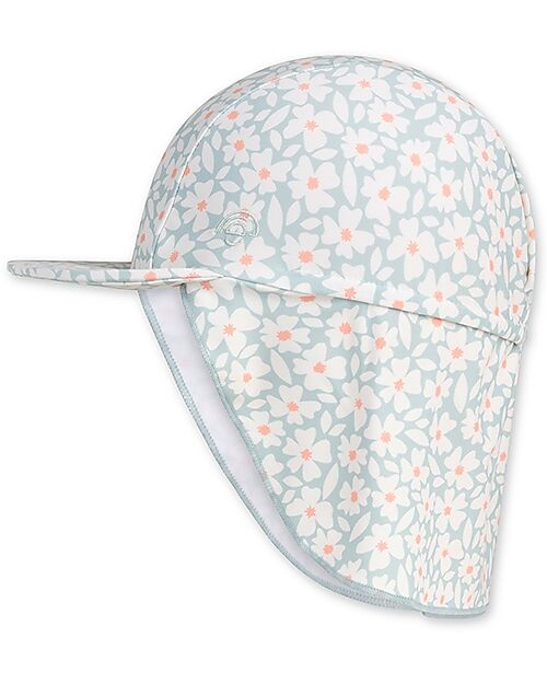 Swim Essentials Swim Cap with Visor and Long Neck Flap - Florish Green - UPF 50+ Fabric Sunhats