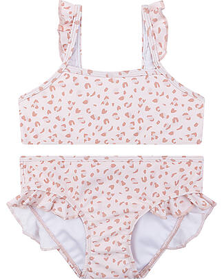 Swim Essentials UV Bikini with Ruffle - Old Pink Leopard Print - UV Protective Fabric Bikinis And Tankinis