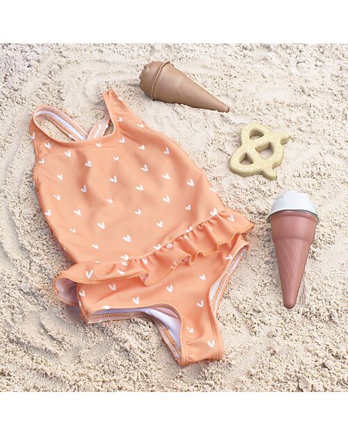 PEACH TWO PIECES SWIMSUIT WITH ICE CREAM CONE PRINT, BABY PEACH TWO PIECES SWIMSUIT WITH ICE CREAM CONE PRINT, BABY