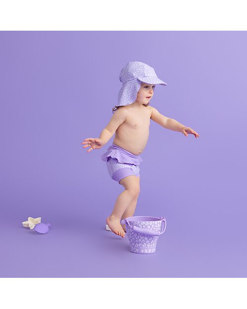 Swim Essentials UV Sun Cap for Kids - Lila Leopard Print - SPF50+ Fabric Sunhats