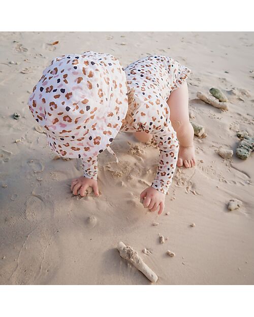 Swim Essentials UV Sun Hat for Kids - Khaki Leopard Print - SPF50+ Fabric Sunhats