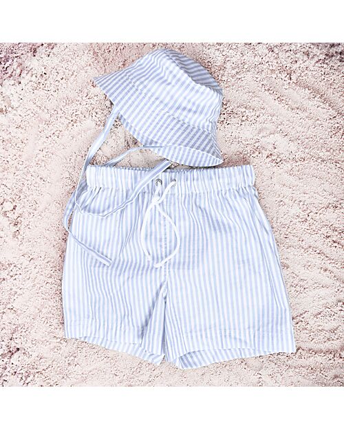 Swim Essentials UV Sun Hat for Kids - Withe and Blue Stripes Print - 100% Cotton Sunhats