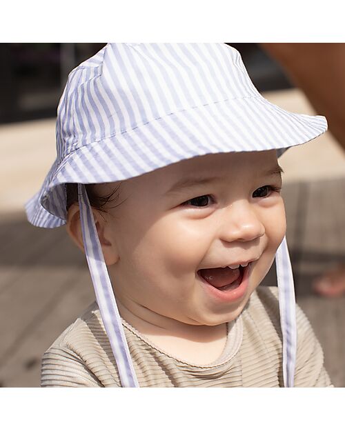 Swim Essentials UV Sun Hat for Kids - Withe and Blue Stripes Print - 100% Cotton Sunhats