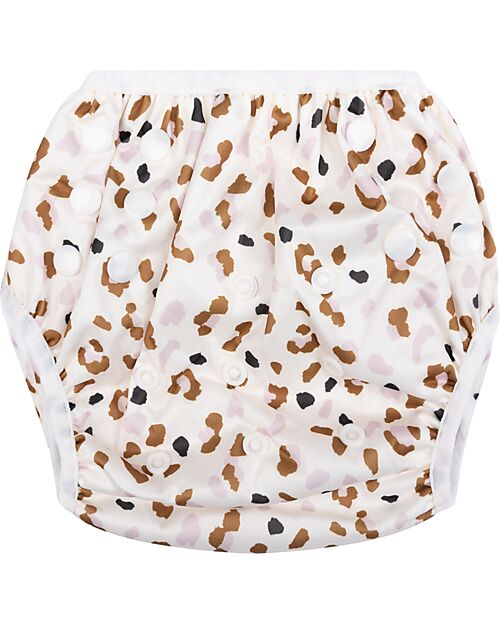 Swim Essentials Washable Swim Diaper - Khaki Leopard Print - Elastic Edges Swim Diaper