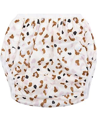 Swim Essentials Washable Swim Diaper - Khaki Leopard Print - Elastic Edges Swim Diaper