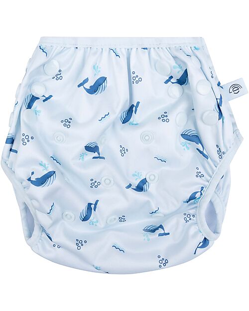 Swim Essentials Washable Swim Diaper - Light Blue Whale Print - Elastic Edges Swim Diaper