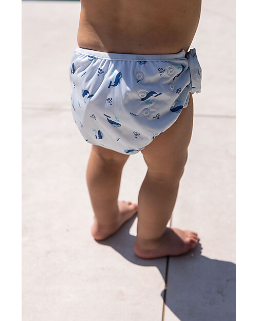 Swim Essentials Washable Swim Diaper - Light Blue Whale Print - Elastic Edges Swim Diaper