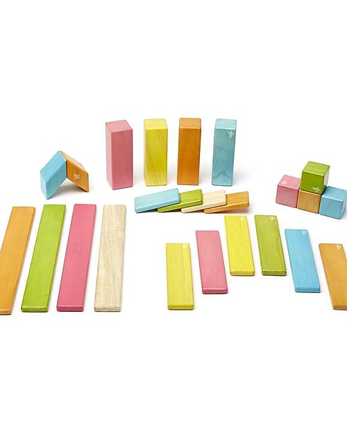Tegu 24-Piece Set in Tints, Magnetic Wooden Blocks - Many Colours and Shapes Wooden Blocks and Construction Sets