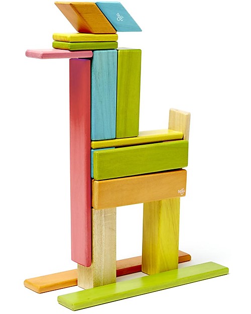 Tegu 24-Piece Set in Tints, Magnetic Wooden Blocks - Many Colours and Shapes Wooden Blocks and Construction Sets